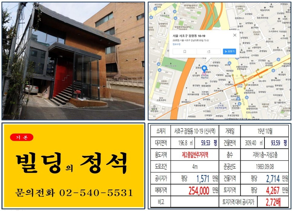  [서초구 신분당선 연장 20억 올근생 꼬마빌딩 실거래가 조회] 잠원동 10-19 (신사역) 25억 4,000만 원, 평당 4,267만 원 매매되었습니다. 신사동 가로수길, 신사위례