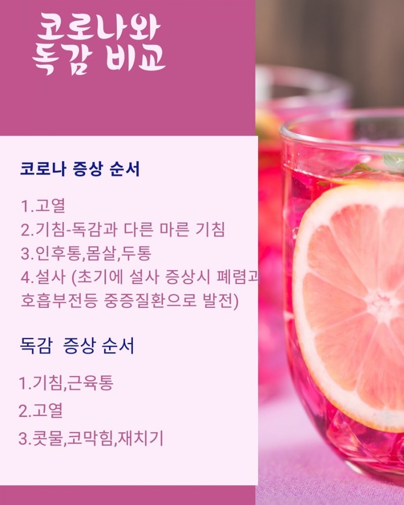  코로나와 독감비교,독감증상순서,코로나증상순서
