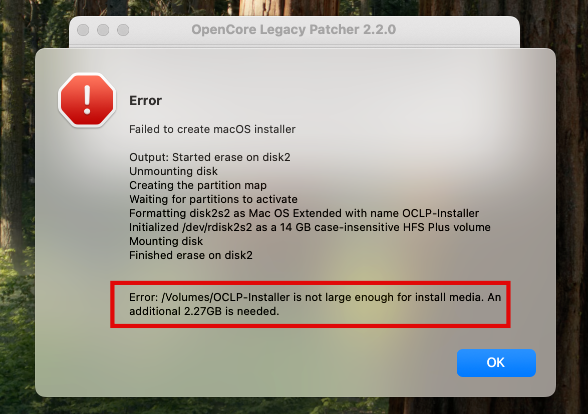 OCLP(OpenCore Legacy Patcher) Failed to create macOS installer 문제 ...