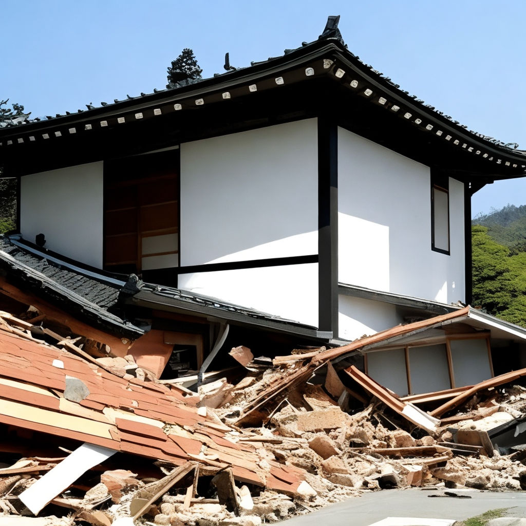 일본 전통 가옥과 지진 피해&#44; 붕괴된 일본 전통 집