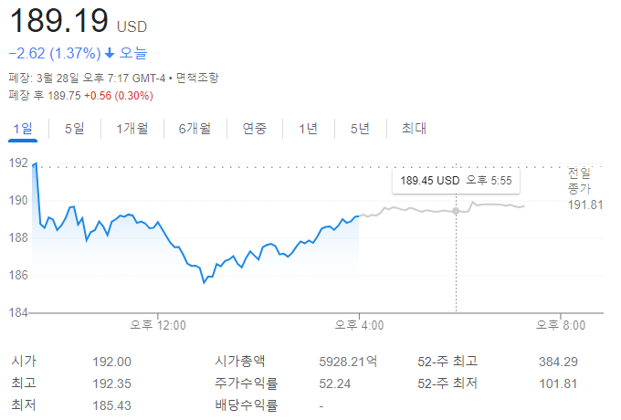 테슬라 주가 종가