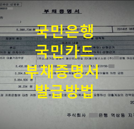  국민은행 국민카드 부채증명서 발급 방법