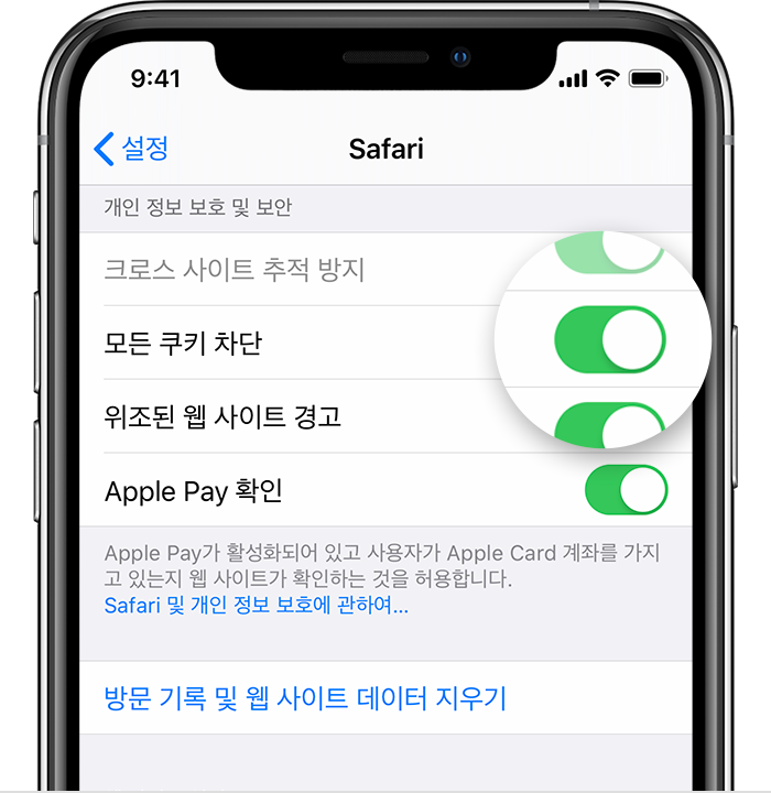  아이폰 Safari(사파리)브라우저 쿠키설정