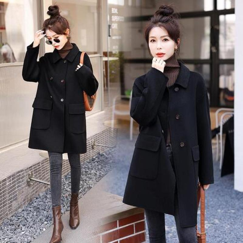 여자 가을 코트 겨울 루즈핏 모직 망토 미디