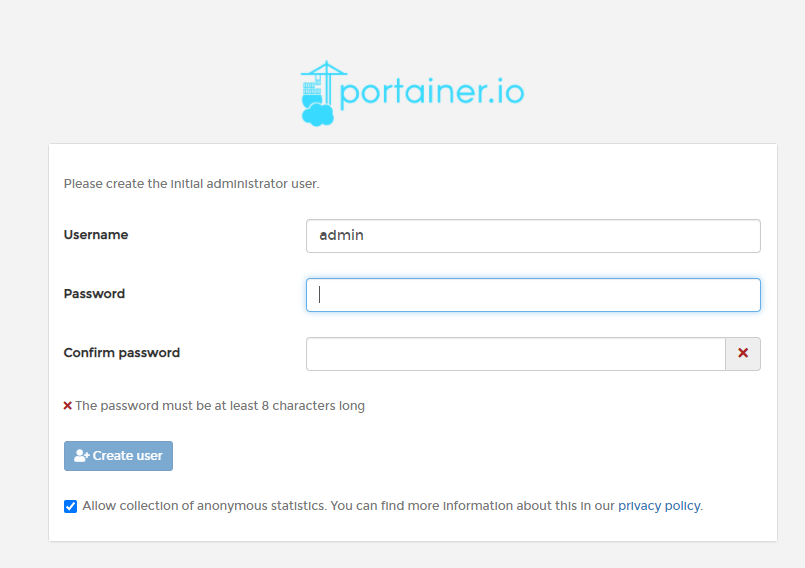 portainer 초기 접속 화면