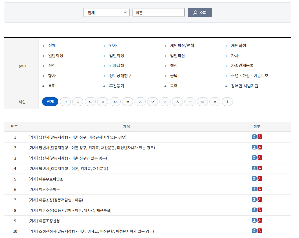 이혼서류 양식 무료 다운