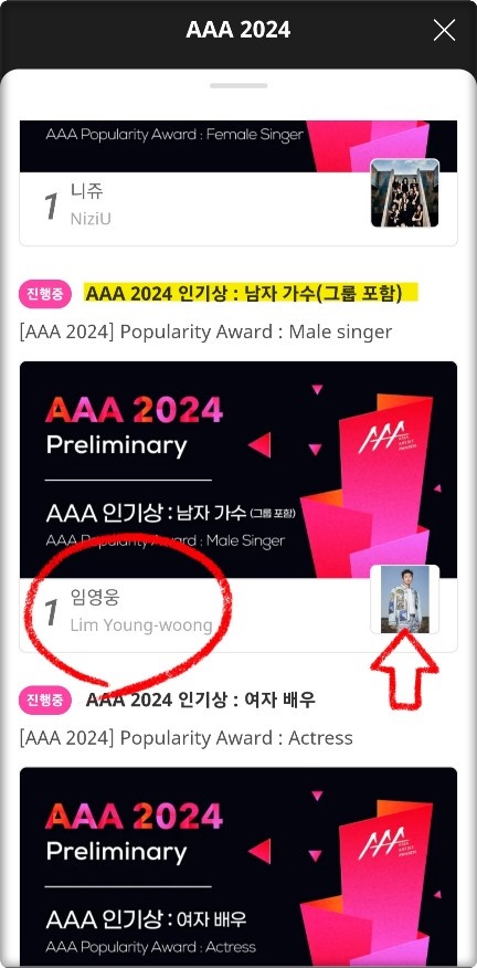 aaa 시상식 임영웅 투표