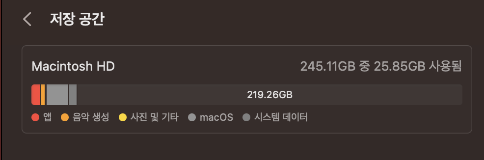  맥북에어 m2 ssd 256 처음 용량 (실제 용량)