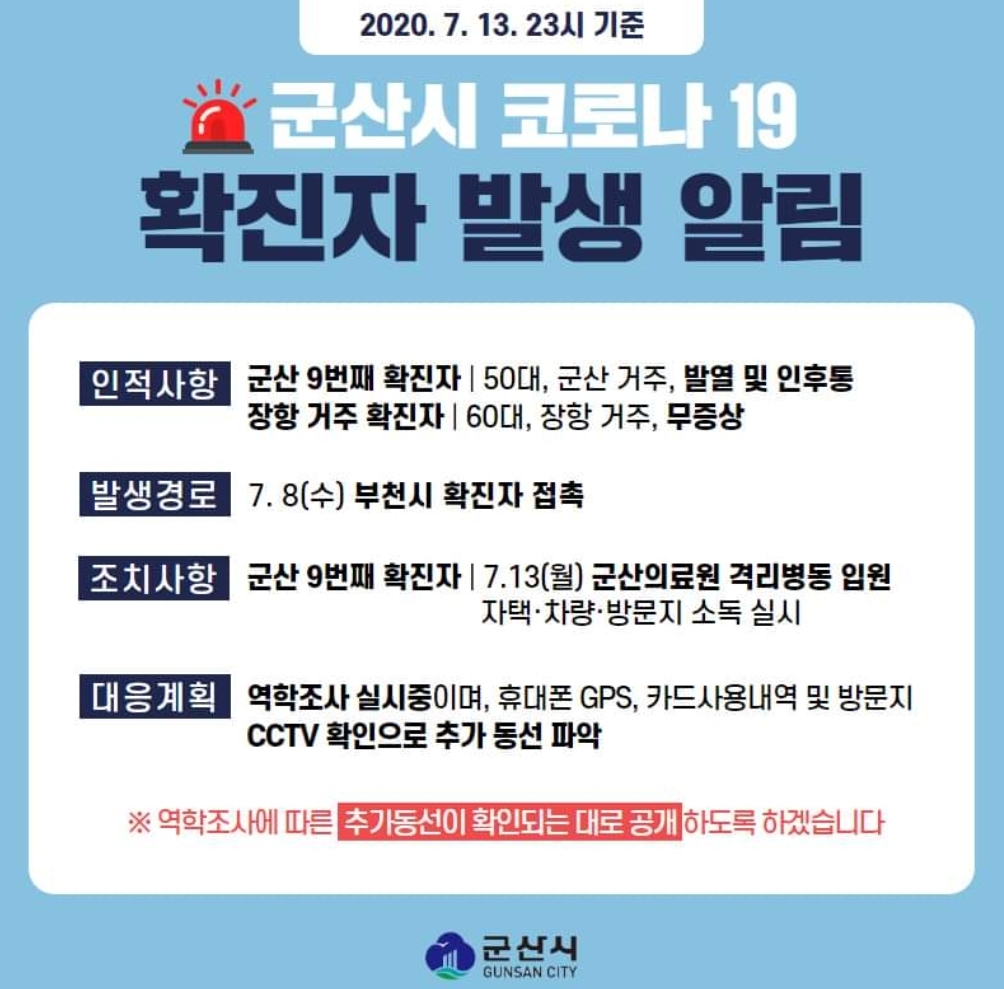  군산시 9번 10번 아로마라이프 코로나19 확진자 발생 동선