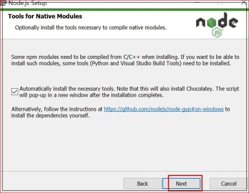 Node.js 설치 Tool for Native Modules