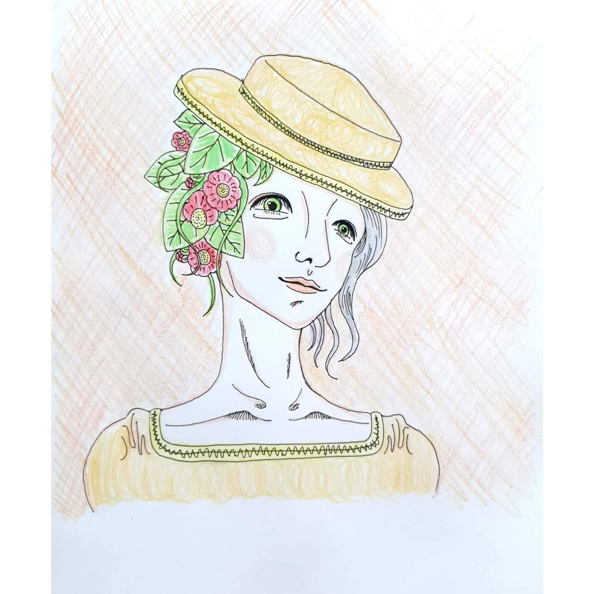  Flower Hat 꽃 모자 / 일러스트 그림 드로잉 / 인물화 그리기