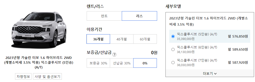 싼타페 리스 가격