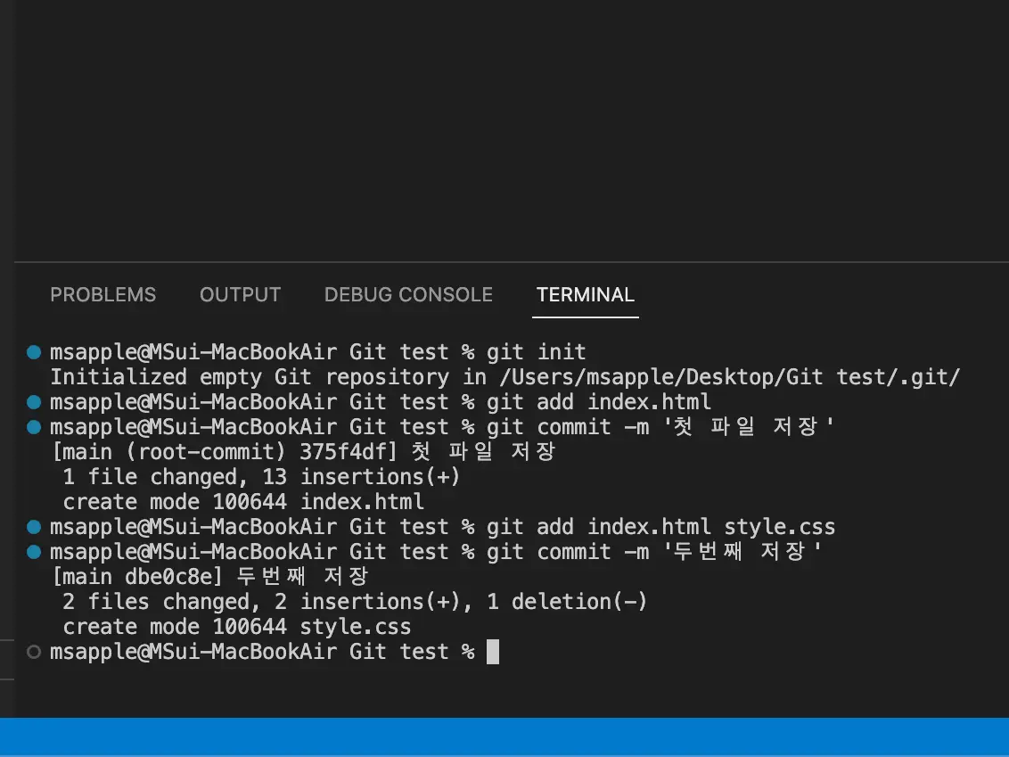 vscode 터미널 화면