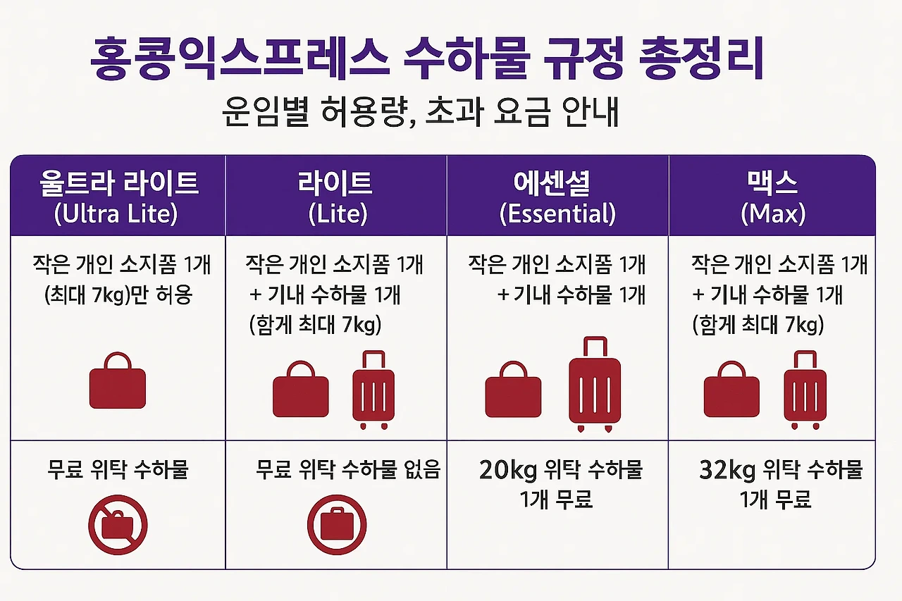홍콩익스프레스 수하물 규정 총정리, 운임별 허용량, 초과 요금 - 완벽 가이드 안내 이미지