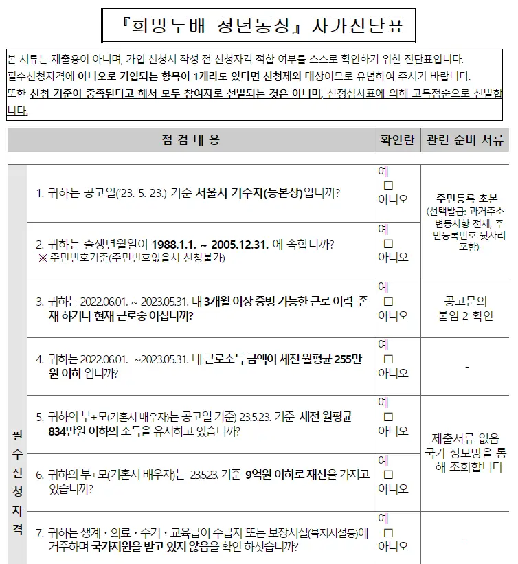 자가진단표 사진