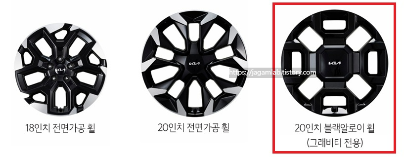 2025 쏘렌토 18인치 전면가공 휠, 20인치 전면가공 휠, 그래비티 전용 20인치 블랙알로이 휠 디자인