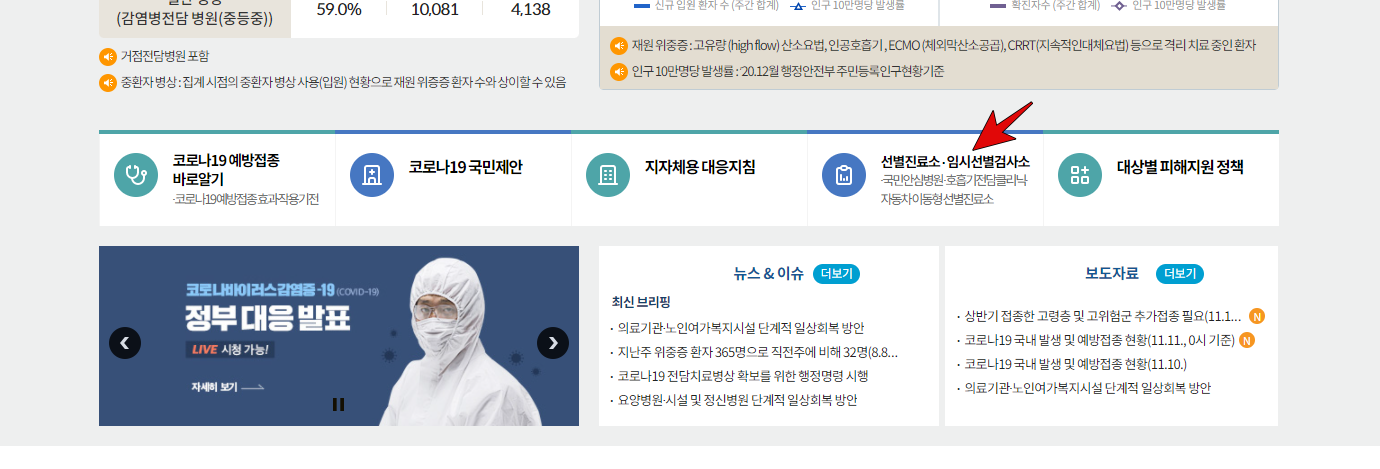  "국민 안심병원/ 호흡기 전담 클리닉/선별 진료소/임시 선별 검사소/자동차 이동형 선별 진료소"  찾아 보기.