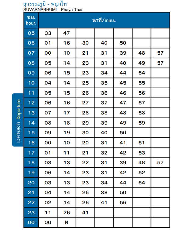 태국-방콕-수완나품-공항-철도-시간표