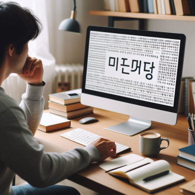 노트북 화면에 한글 텍스트가 표시된 모습