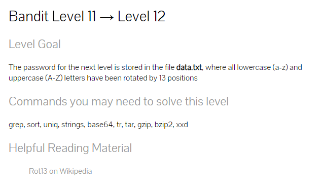  #8 Wargame bandit 6 (Level11 ~ Level13), tr,mkdir,cp,xxd,gzip,bzip2,tar,mv명령어