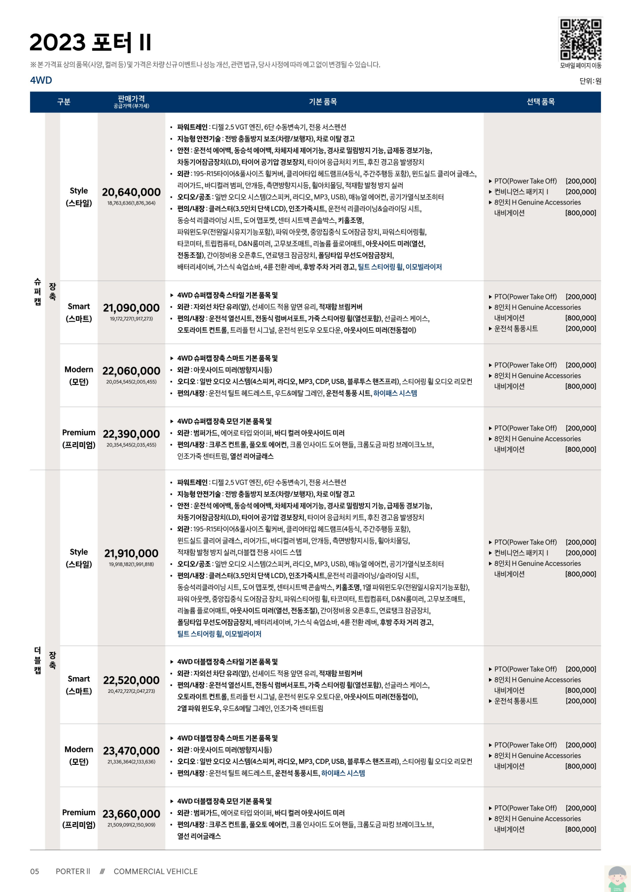 2023 현대 포터2 카탈로그와 가격정보 바로보기