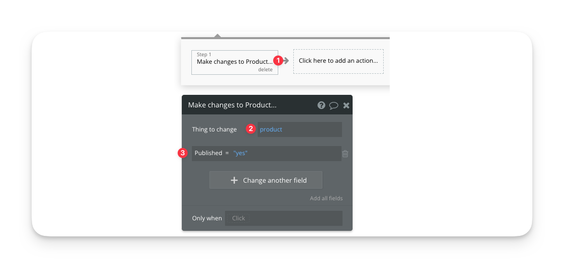 대량 작업 Action 설정