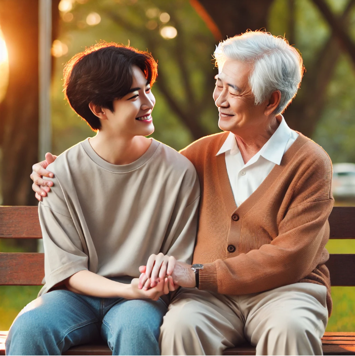 부모님과 자녀가 다정하게 대화를 나누는 모습