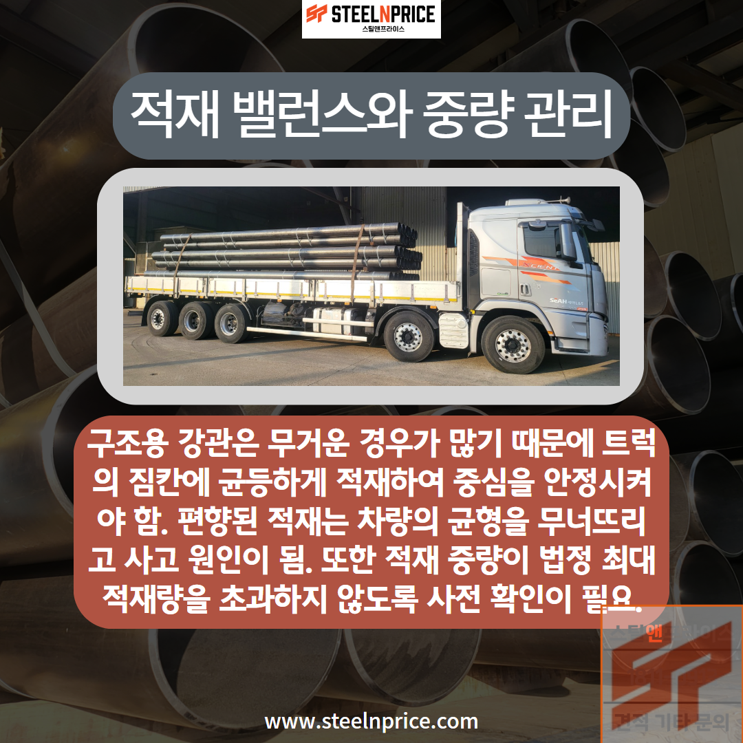 구조용 강관의 적재 밸런스와 적재 중량