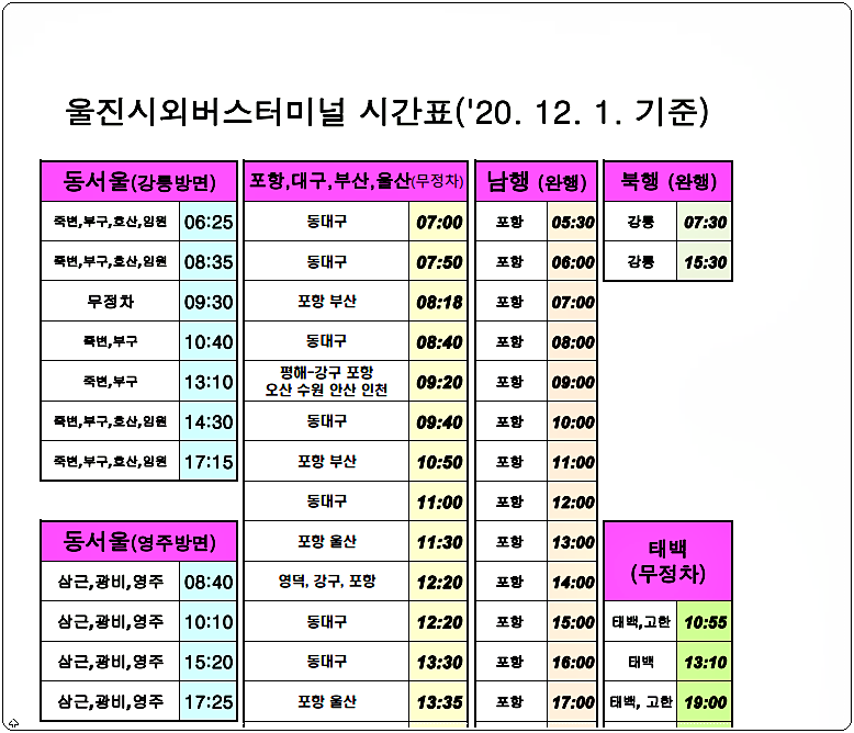 울진 시외버스터미널 시간표