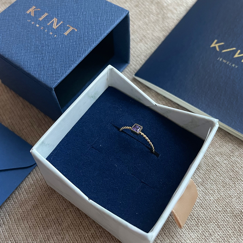 [반지 추천] 킨트 | 기념하기 좋은 특별한 14 K 스퀘어 판도라 탄생석 반지 - 자수정