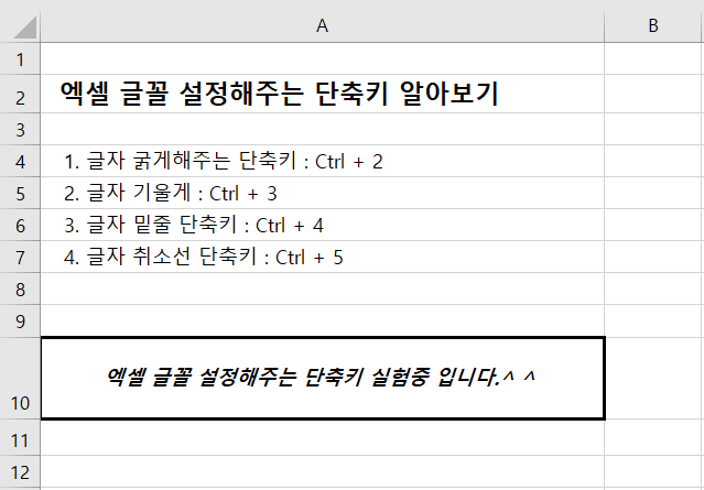엑셀글꼴-설정변환단축키모습