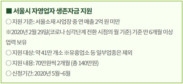 서울시 자영업자 소상공인 생존자금 신청 방법 코로나 19 지원