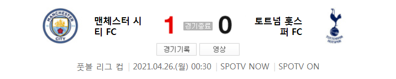  카라바오 컵 결승전 / 2021년 4월 26일 경기 - 맨시티(1) VS 토트넘(0) 축구 하이라이트