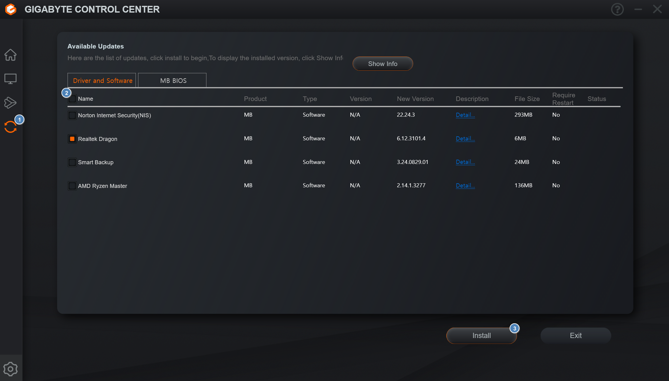 GCC(GIGABYTE CONTROL CENTER)드라이버 설치 이미지