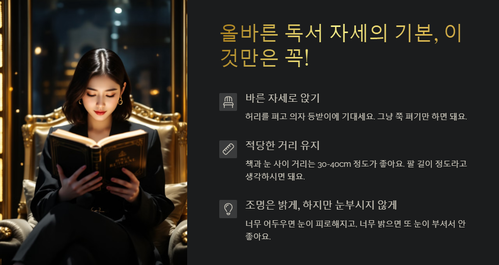 안구 피로 해소를 위한 올바른 독서 자세