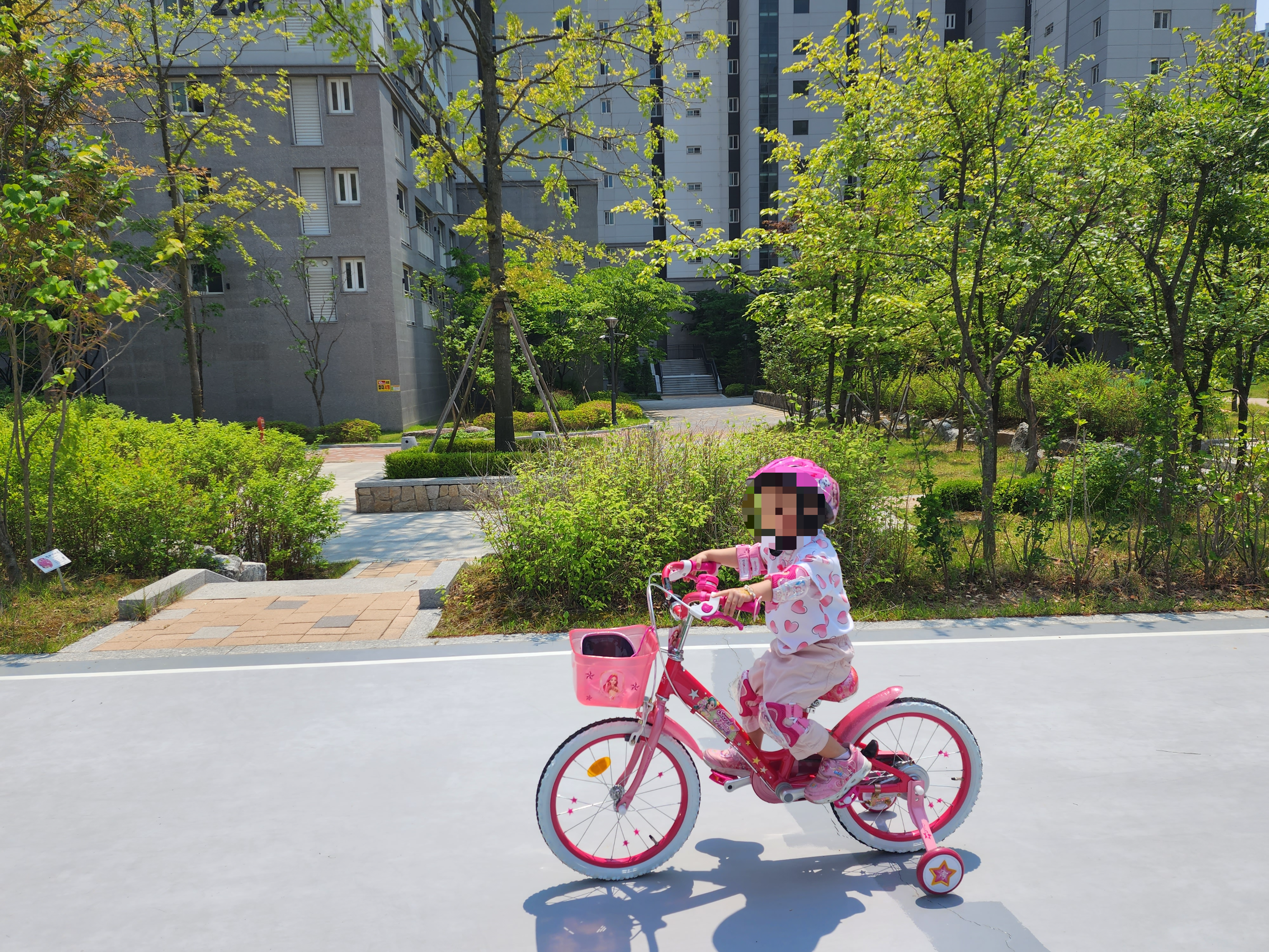 자전거를 타고 있는 아이의 모습 사진