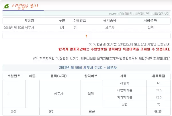  [세무사 1차 점수] 개꿀러가 초시로 1차 합격했을 때의 시험 점수 공개