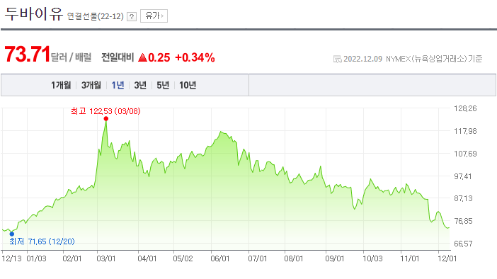 2022년 두바이유 유가변동