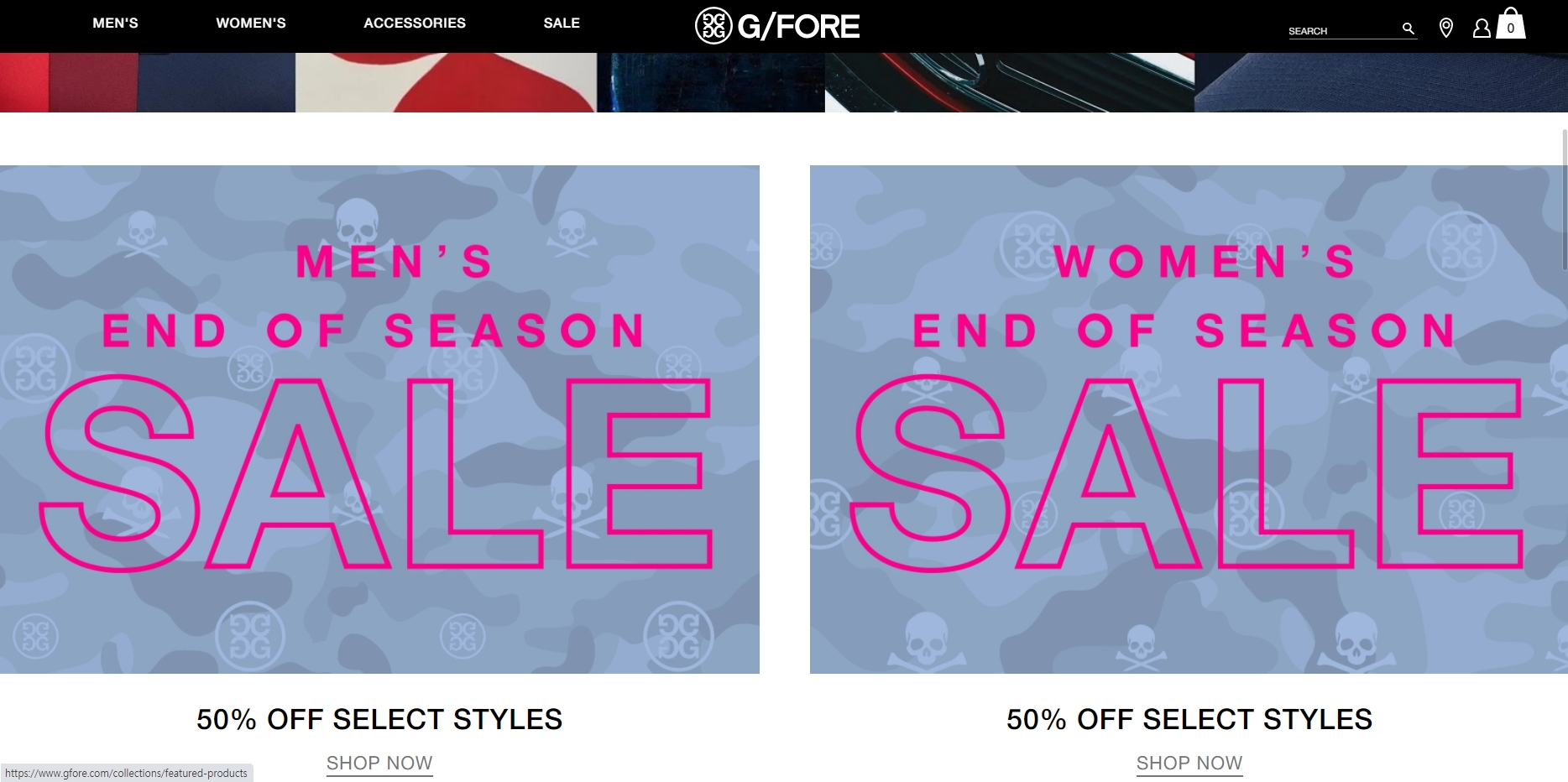  GFORE 지포어 미국 공홈 END OF SEASON SALE 50프로 세일 골프의류 골프화 골프장갑 남성골프웨어 여성골프웨어