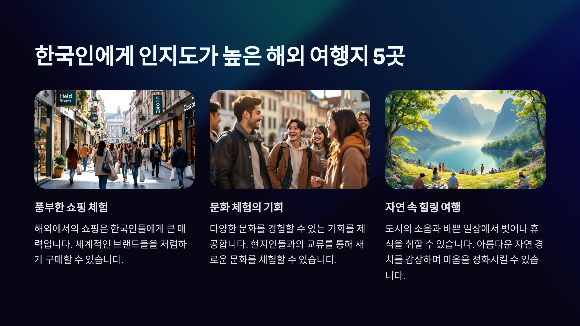 한국인에게 인지도가 높은 해외 여행지 5곳