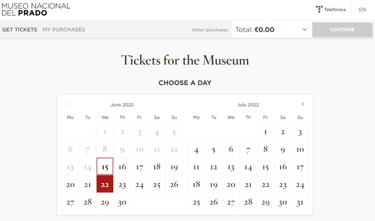 프라도 미술관 예약 날짜 선택