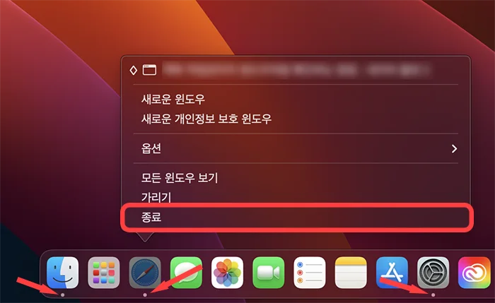 맥북에서 독을 열었을 때 프로그램이 띄워진 모습