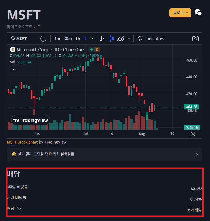MSFT 배당 정보 더 리치