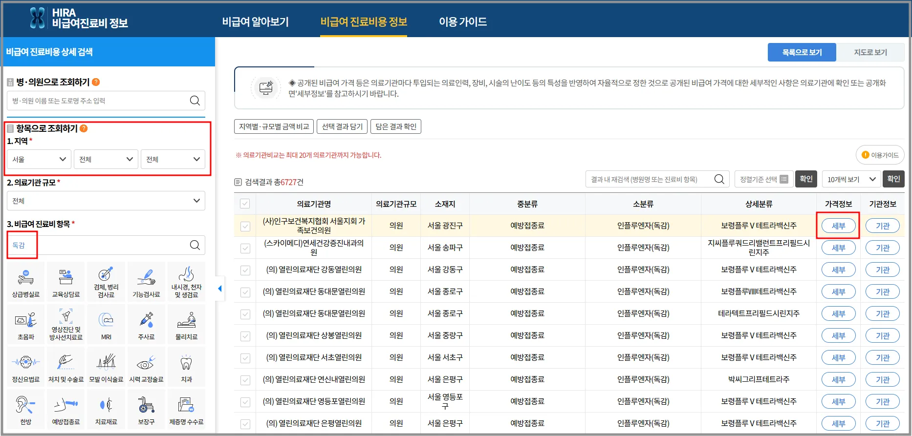 2024년 독감예방접종 가격
