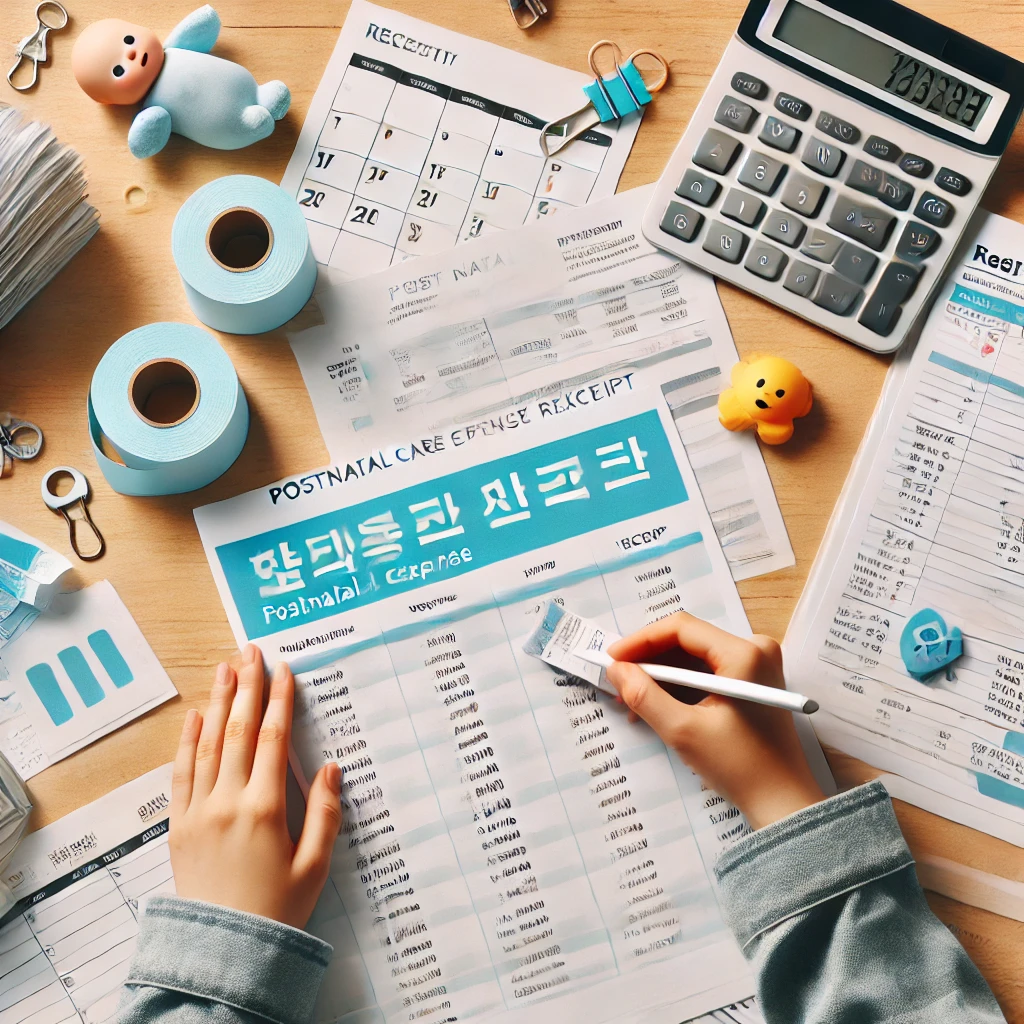 산후조리원 비용 영수증을 정리하는 장면