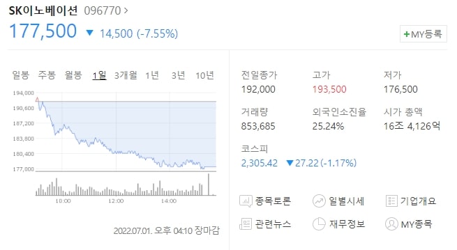  (096770)SK이노베이션 주가전망 SK이노베이션 출자증권 SK이노베이션 하락