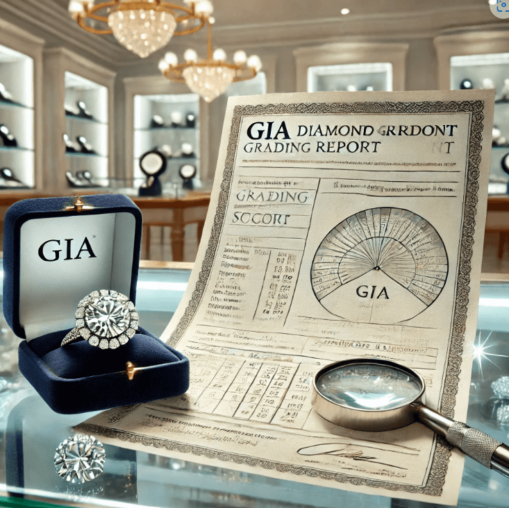 다이아몬드와 GIA 감정서 사진