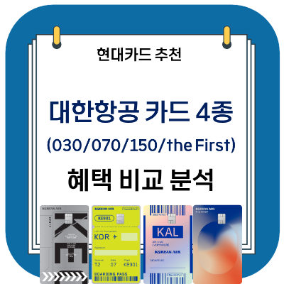 현대카드 추천 - 마일리지 카드 추천 - 대한항공카드 030 / 대한항공카드 070 / 대한항공카드 150 / 대한항공카드 the First 혜택 비교 분석