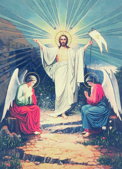부활하신 예수님과 경배하는 천사