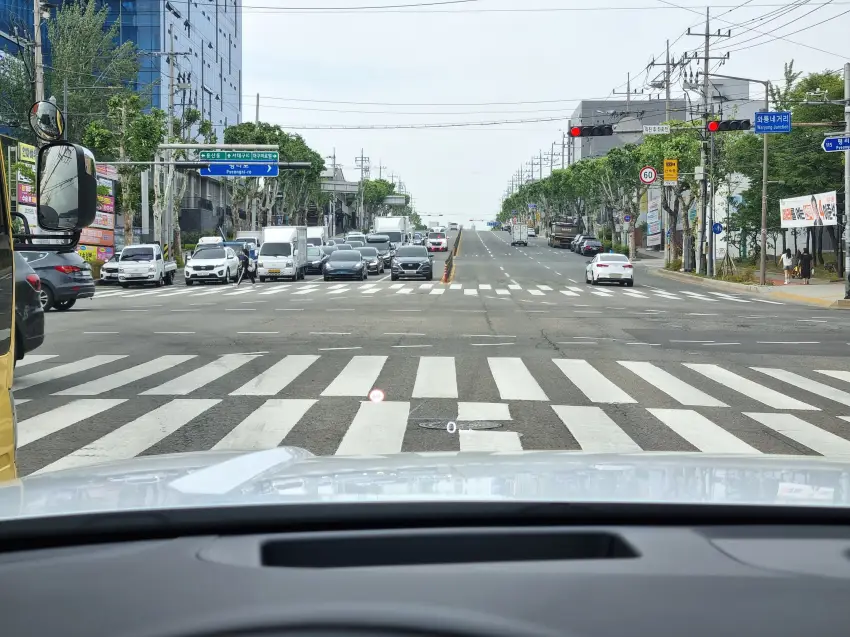 넓은 대로변으로 팰리세이드 하이브드를 몰고 나온 모습입니다.